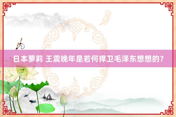 日本萝莉 王震晚年是若何捍卫毛泽东想想的？